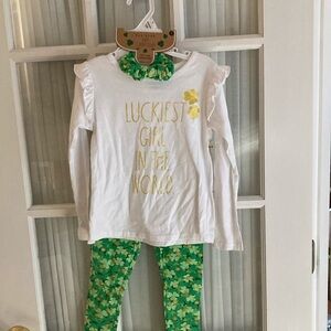 Rae Dunn White and Green Clover Pajama Set
